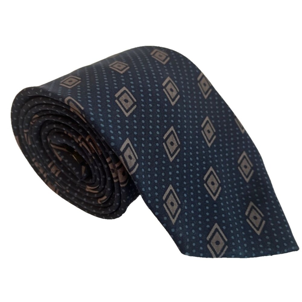 Giorgio Armani Men’s Navy Blue Geometric Patterned Silk Tie 3.75” Wide